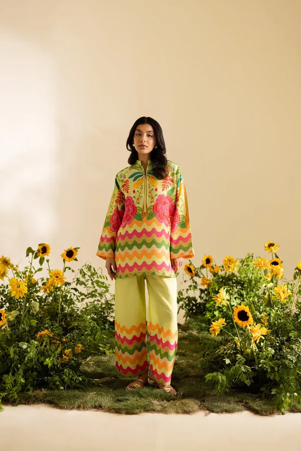 Yellow_Floral_Print_Linen_Kurta_Pajama_Set_For_Women