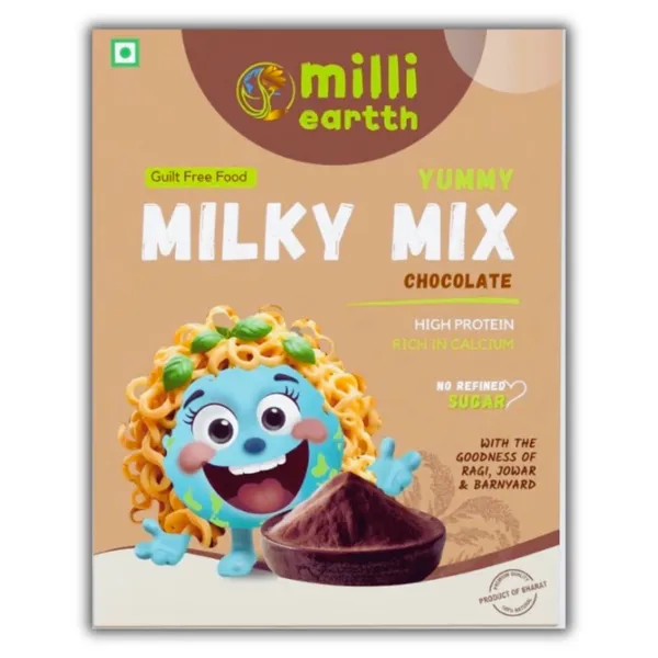 Milli_Eartth_Yummy_Milky_Mix_–_Chocolate_Flavour_|_With_Ragi,_Jowar_&_Barnyard_Millet_|_High_Calcium_&_Protein_|_No_Corn_Flour,_No_Artificial_Colours_Or_Preservatives_|_Nutri_Milk_Additive_For_All_Ages_|_300G