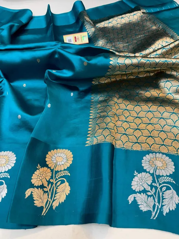 Teal_Blue_Semi_Silk_Saree_For_Women