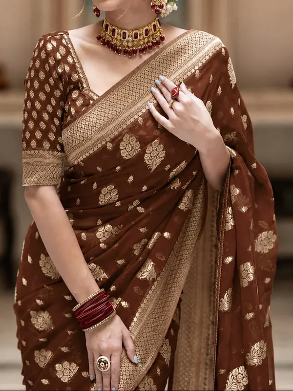Brown_Georgette_Saree_For_Women