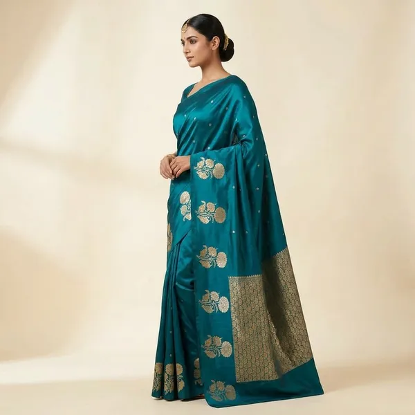 Teal_Blue_Semi_Silk_Saree_For_Women