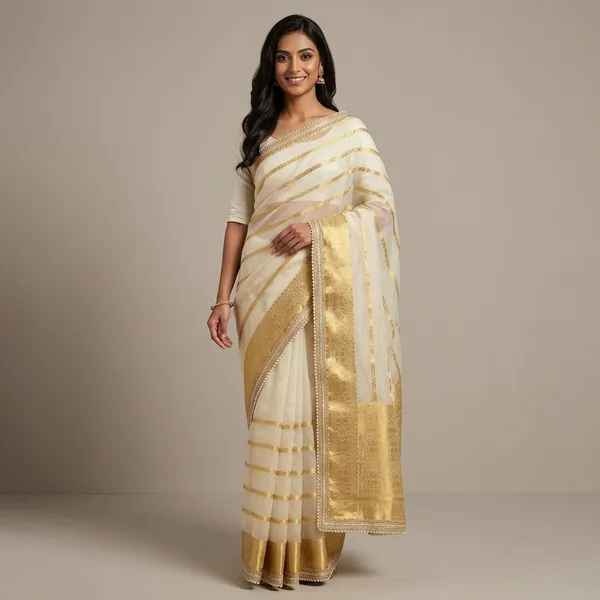 Off_White__And__Golden_Silk_Saree_For_Women