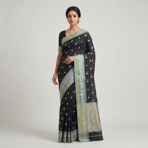 Black__And__Grey_Silk_Saree_For_Women