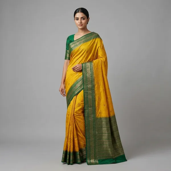 Yellow__And__Green_Silk_Saree_For_Women