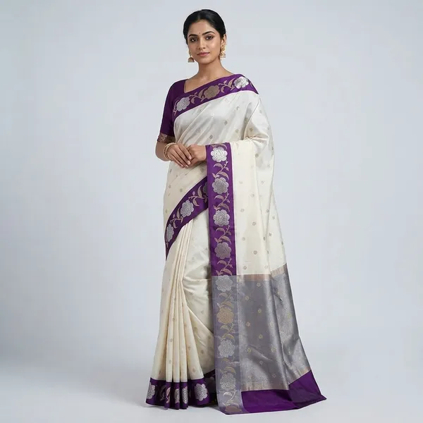 Off_White__And__Golden_Silk_Saree_For_Women