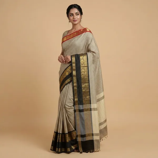 Ganga_Jamuna_check_Silk_Saree_For_Women