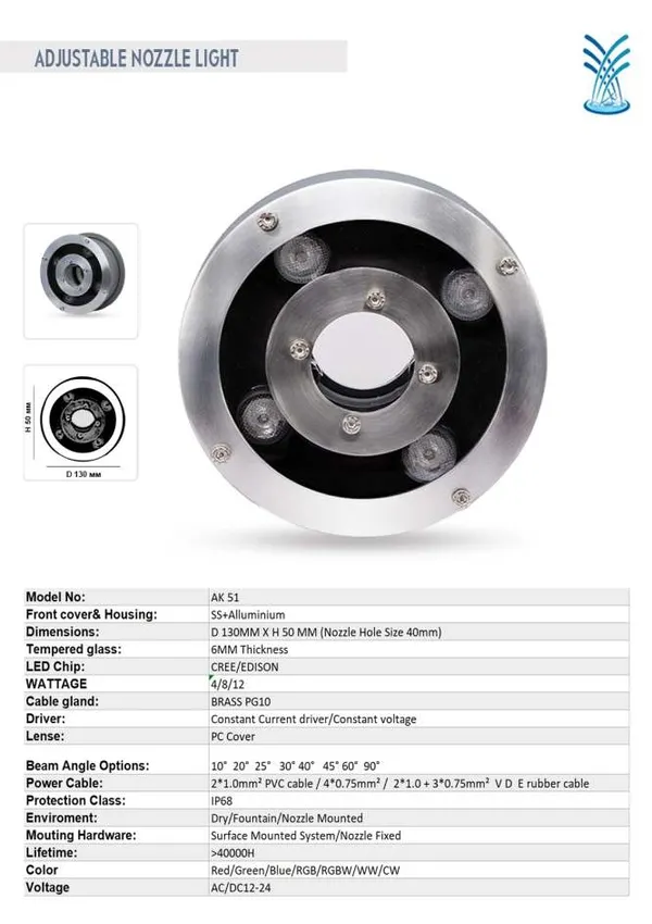 White_12W_Stainless_Steel_Underwater_Led_Pool_And_Fountain_Light