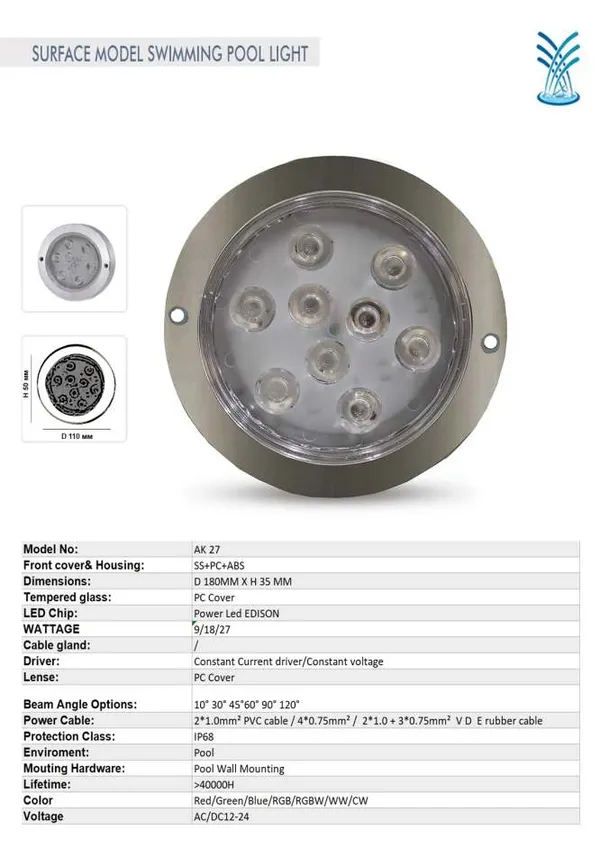 White_9W_Stainless_Steel_Underwater_Led_Pool_And_Fountain_Light