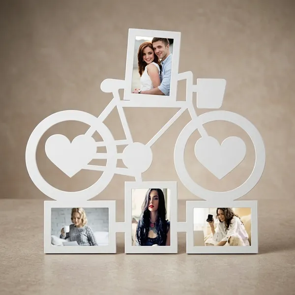 White_Metal_Romantic_Bicycle_Heart_Accent_Couple_Photo_Frame