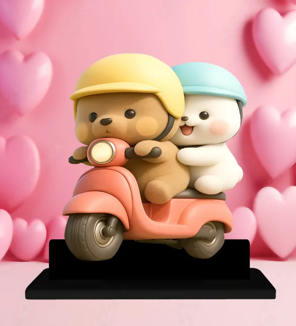Multicolor_MDF_Pastel_Teddy_Bear_Couple_Scooter_Figurine