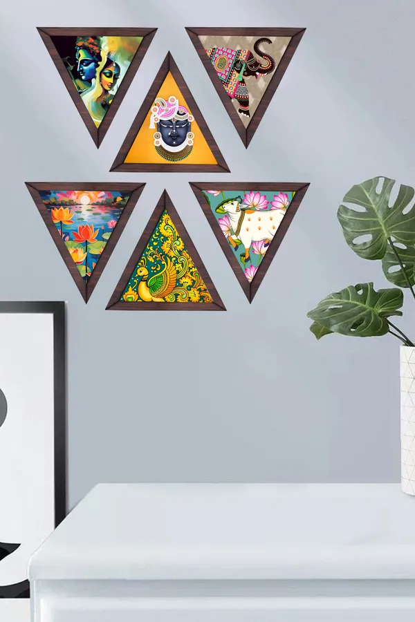 Multicolor_Wood_Indian_Motif_Triangular_Wall_Art_Set_Of_6