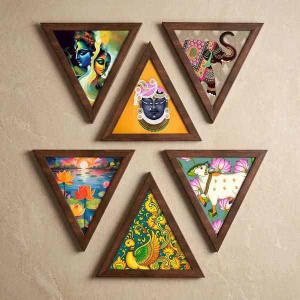 Multicolor_Wood_Indian_Motif_Triangular_Wall_Art_Set_Of_6