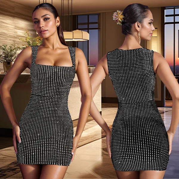 Black_And_Silver_Knit_Rhinestone_Embellished_Bodycon_Mini_Dress_For_Women