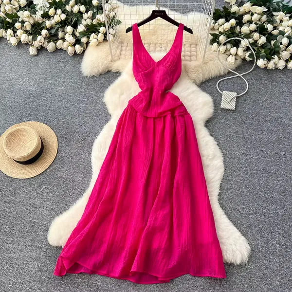 Pink_Tissue_Cotton_Cut-Out_Waist_Sleeveless_Midi_Dress_For_Women