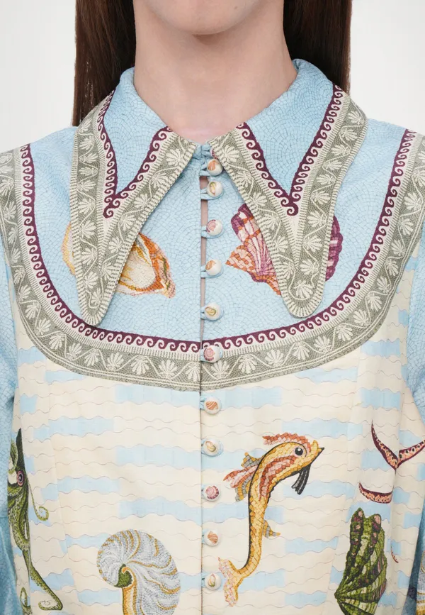 Blue_And_Off_White_Cotton_Printed_Embroidered_Collar_Maxi_Dress_For_Women