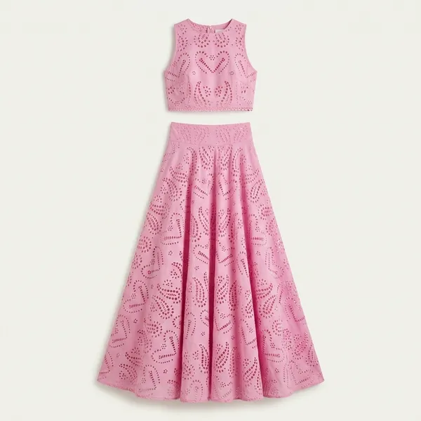 Pink_Chikankari_Eyelet_Embroidered_Crop_Top_Skirt_Set_For_Women