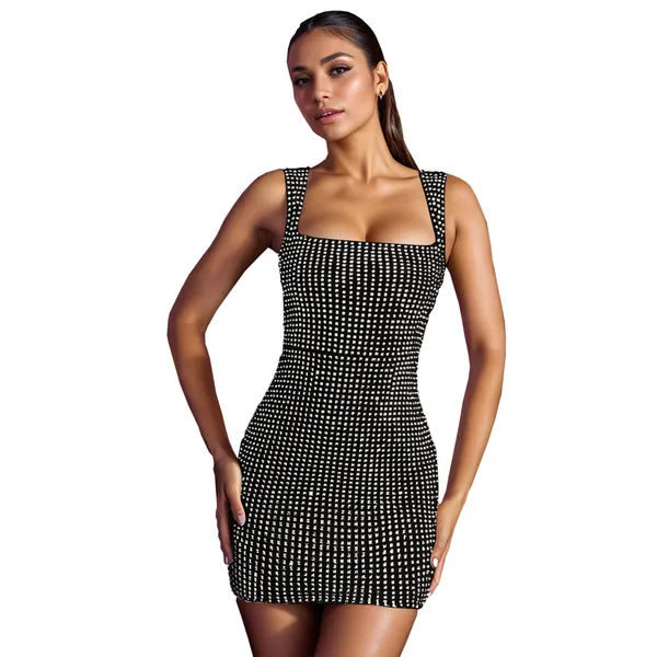 Black_And_Silver_Knit_Rhinestone_Embellished_Bodycon_Mini_Dress_For_Women