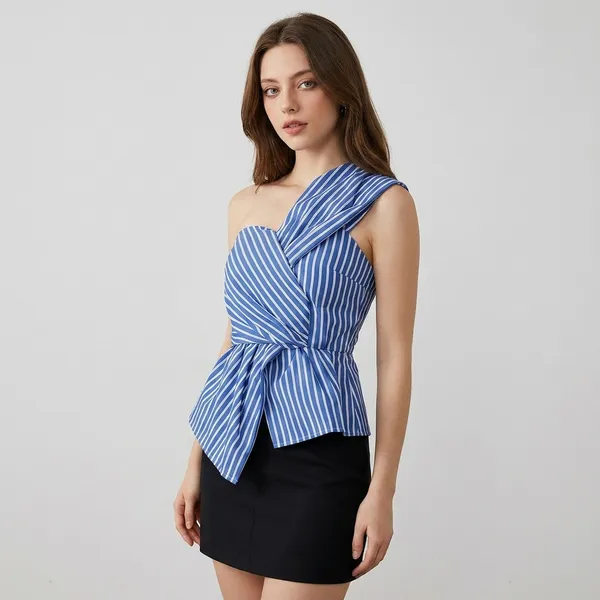 Blue_Striped_Sleeveless_Wrap_Top_For_Women