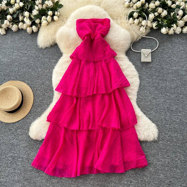 Pink_Tissue_Cotton_Tiered_Ruffle_Halter_Dress_For_Women