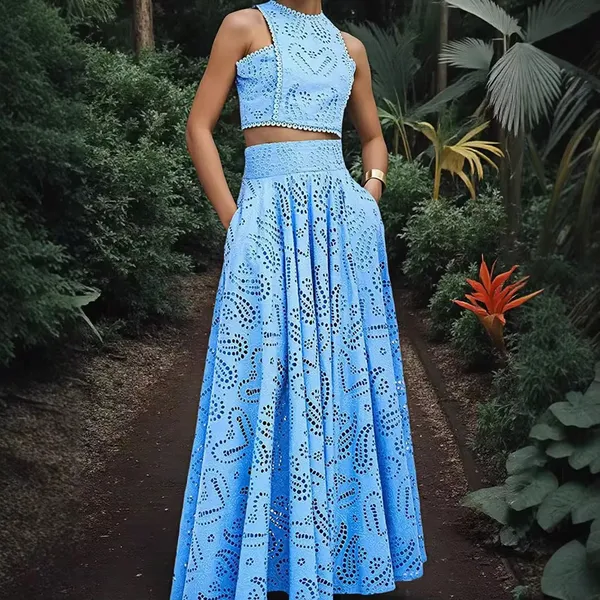 Sky_Blue_Chikankari_Eyelet_Embroidered_Crop_Top_Skirt_Set_For_Women
