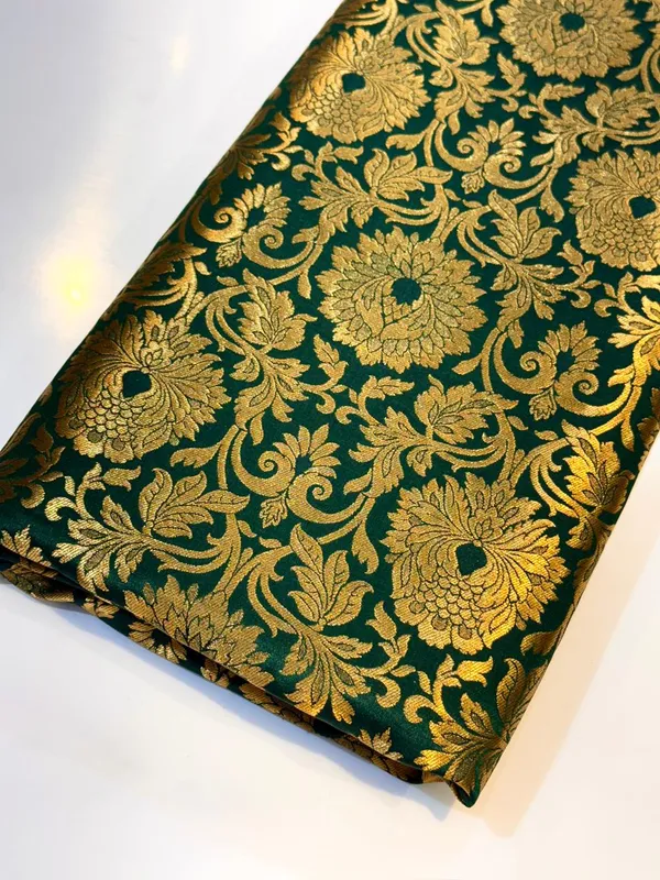 Green_And_Gold_Banarasi_Brocade_Floral_Motif_Unstitched_Dress_Material_For_Women