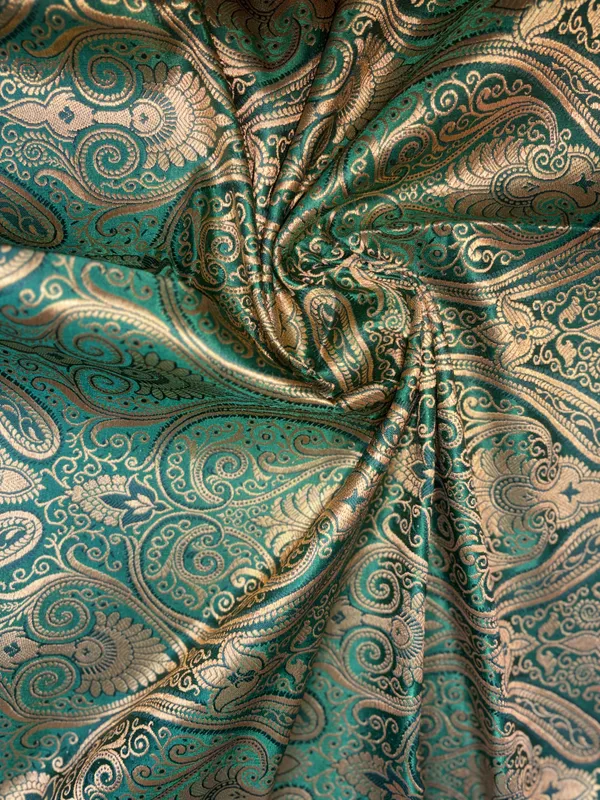 Green_And_Gold_Brocade_Paisley_Unstitched_Dress_Material_For_Women