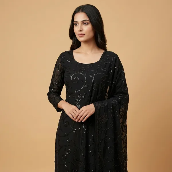 Black_Georgette_Glitter_Swirl_Embellished_Unstitched_Dress_Material_For_Women