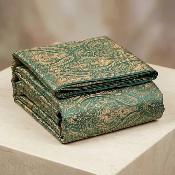 Green_And_Gold_Brocade_Paisley_Unstitched_Dress_Material_For_Women