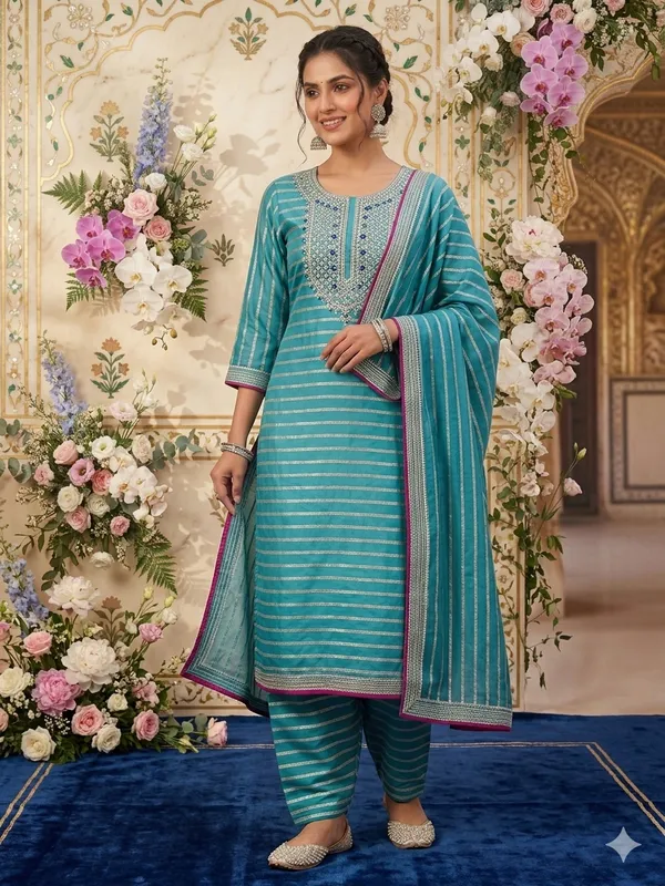 Turquoise_Crepe_Striped_Unstitched_Dress_Material_For_Women