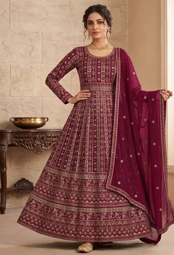 Maroon_Georgette_Embroidered_Unstitched_Dress_Material_For_Women