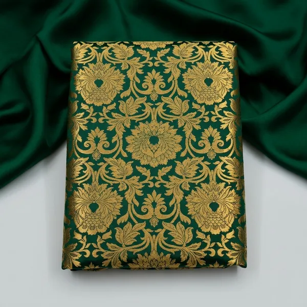 Green_And_Gold_Banarasi_Brocade_Floral_Motif_Unstitched_Dress_Material_For_Women