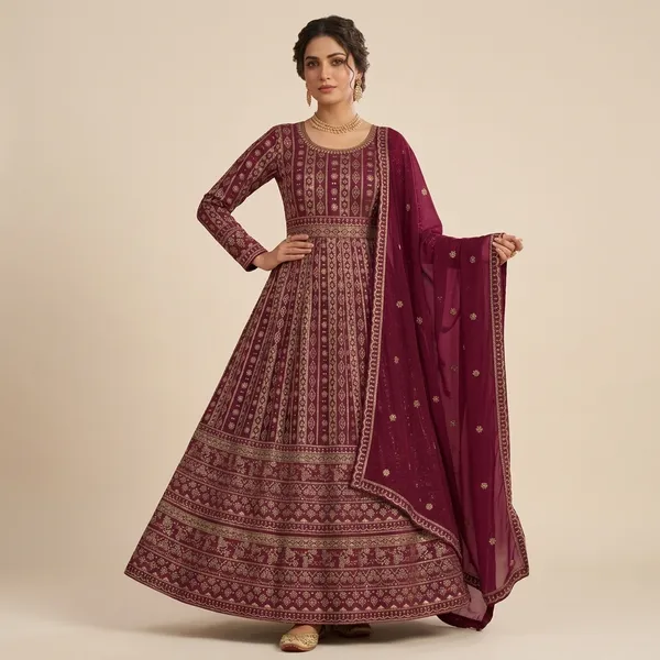 Maroon_Georgette_Embroidered_Unstitched_Dress_Material_For_Women
