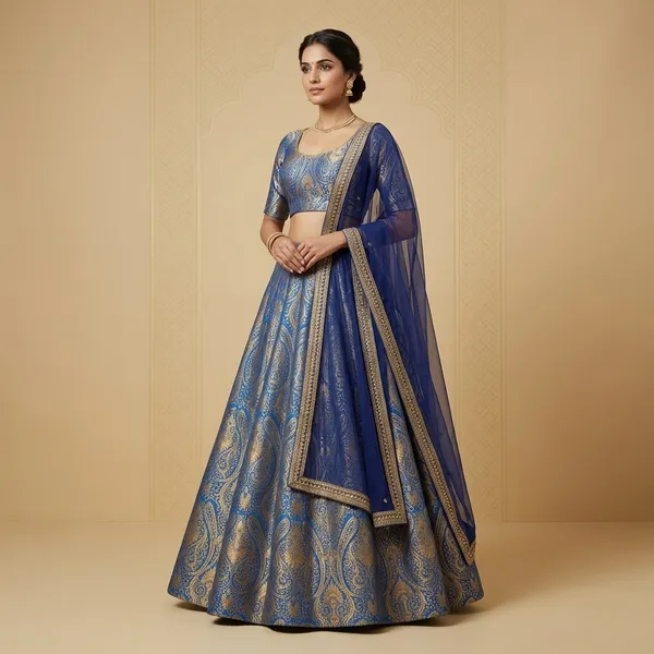 Royal_Blue_Brocade_Silk_Golden_Paisley_Unstitched_Dress_Material_For_Women