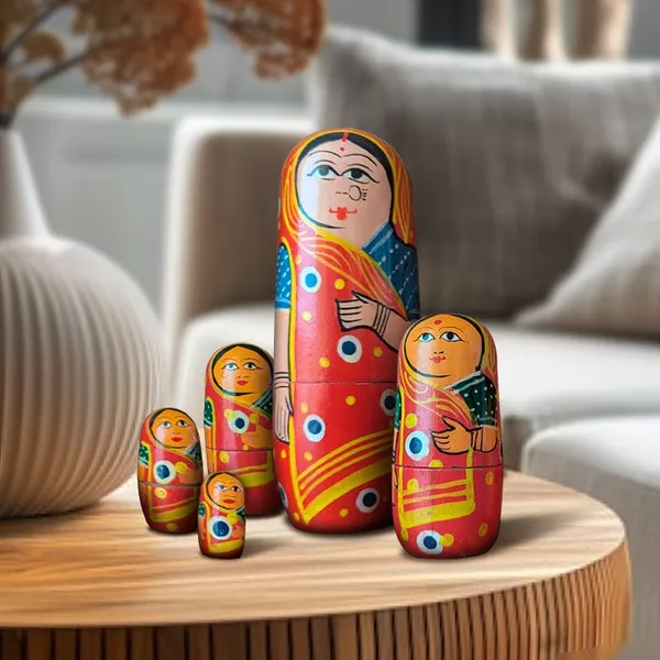 Toolart_Fine_Craft_India_Set_Of_5_Hand_Painted_Wooden_Russian_Matryoshka_Dolls