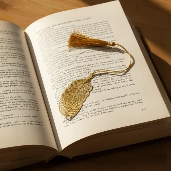 Viraasat_Premium_Brass_Metal_Bookmark_Feather_Design_Gold