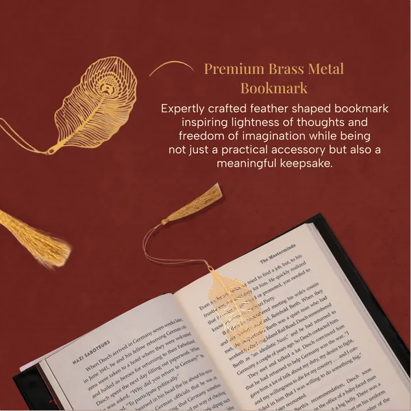 Viraasat_Premium_Brass_Metal_Bookmark_Feather_Design_Gold