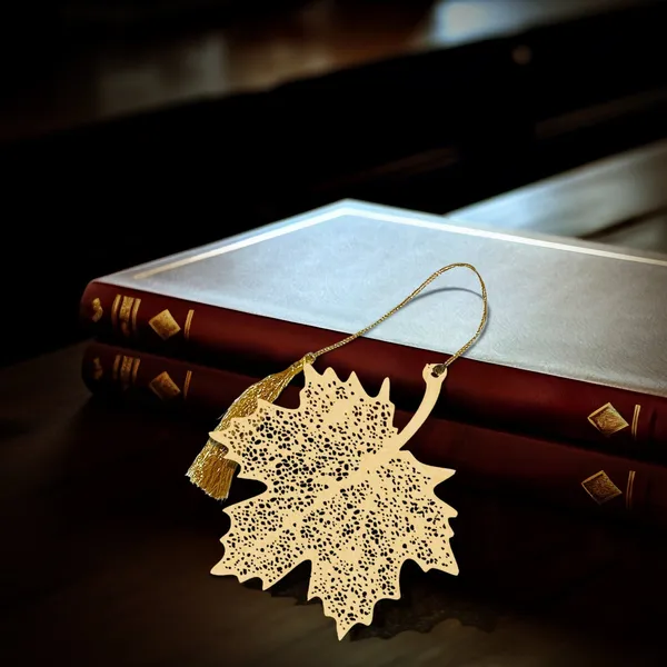 Viraasat_Premium_Brass_Metal_Bookmark_Petal_Design_Gold