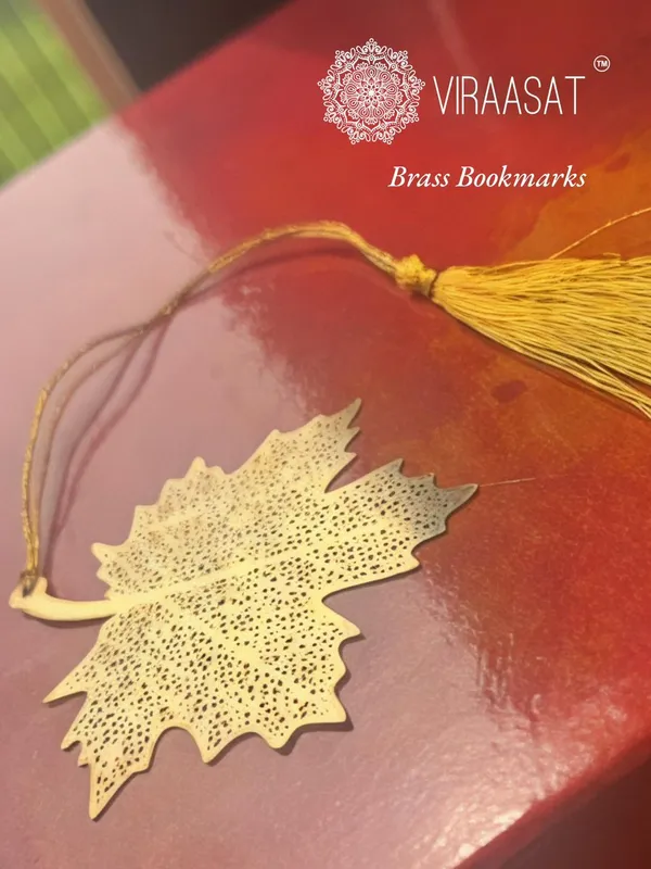 Viraasat_Premium_Brass_Metal_Bookmark_Petal_Design_Gold