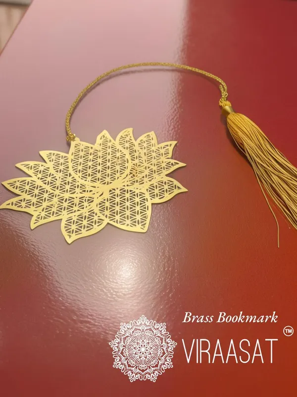 Viraasat_Premium_Brass_Metal_Bookmark_Lotus_Design_Gold