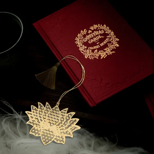 Viraasat_Premium_Brass_Metal_Bookmark_Lotus_Design_Gold