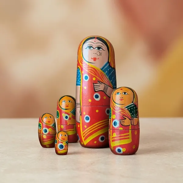 Toolart_Fine_Craft_India_Set_Of_5_Hand_Painted_Wooden_Russian_Matryoshka_Dolls