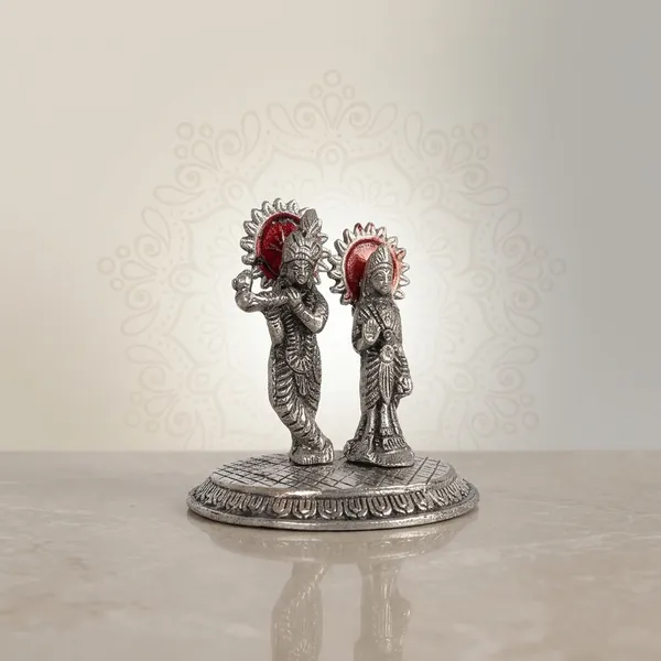 Radha_Krishna_Idol_In_Silver_Color_With_Red_Meena_Work_Metal_4_5_Inch
