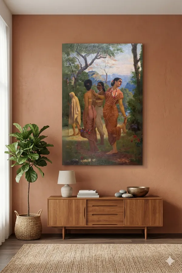 Shakuntala_Looking_Back_Painting_Canvas_Art_-_Premium_Raja_Ravi_Varma_Giclee_Print,_Traditional_Gallery_Wrapped_Wall_Decor
