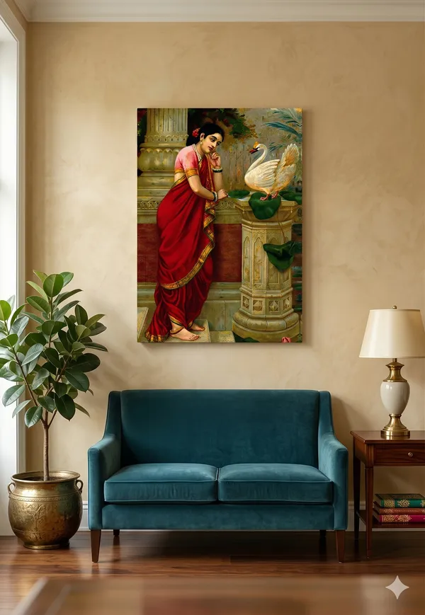 Raja_Ravi_Varma_Hamsa_Damayanti_Canvas_Wall_Art_|_Premium_Giclee_Mythological_Print_|_Luxury_Heritage_Home_Decor_(Ready_to_Hang)