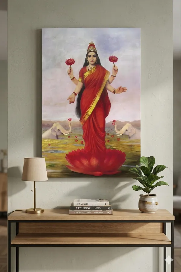 Goddess_Lakshmi_with_Elephants_by_Raja_Ravi_Varma_Famous_Canvas_Painting_|_Premium_Vintage_Giclee_Art,_Gallery_Wrapped_Pooja_Room_Decor