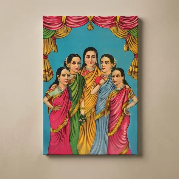 Raja_Ravi_Varma_Panch_Kanya_Canvas_Wall_Art_|_Premium_Giclee_Vintage_Lithograph_Print_|_Traditional_Indian_Home_Decor_(Ready_to_Hang)