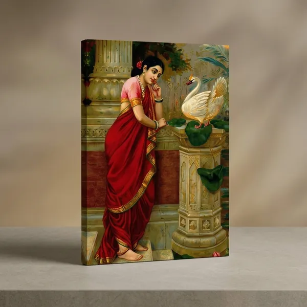 Raja_Ravi_Varma_Hamsa_Damayanti_Canvas_Wall_Art_|_Premium_Giclee_Mythological_Print_|_Luxury_Heritage_Home_Decor_(Ready_to_Hang)