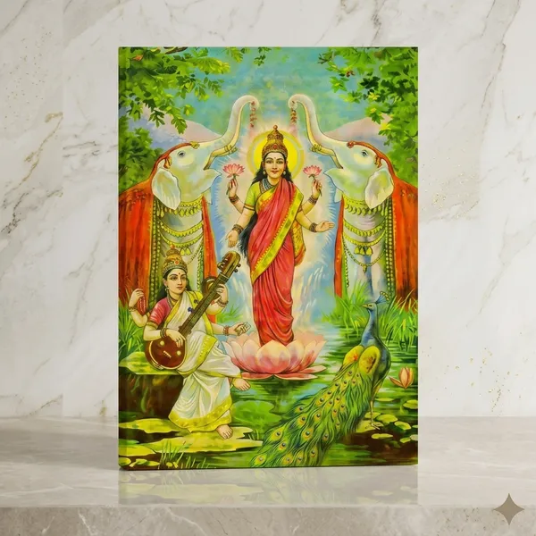 Goddess_Lakshmi_and_Saraswati_Canvas_Art_-_Premium_Vintage_Indian_Lithograph_Giclee_Print,_Spiritual_Gallery_Wrapped_Wall_Decor