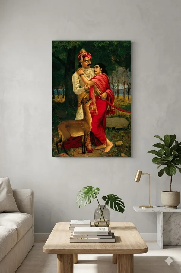 King_Dushyanta_&_Shakuntala_Canvas_Art_-_Premium_Raja_Ravi_Varma_Giclee_Print,_Traditional_Indian_Epic_Romance_Wall_Decor