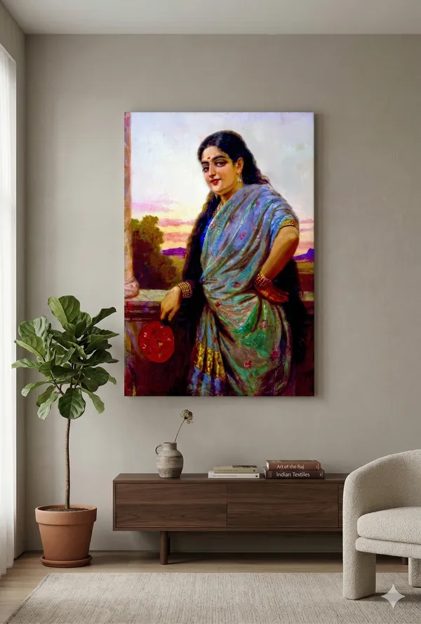 Raja_Ravi_Varma_Lady_with_a_Fan_Canvas_Wall_Art_|_Premium_Giclee_Portrait_Print_|_Luxury_Indian_Heritage_Home_Decor_(Ready_to_Hang)